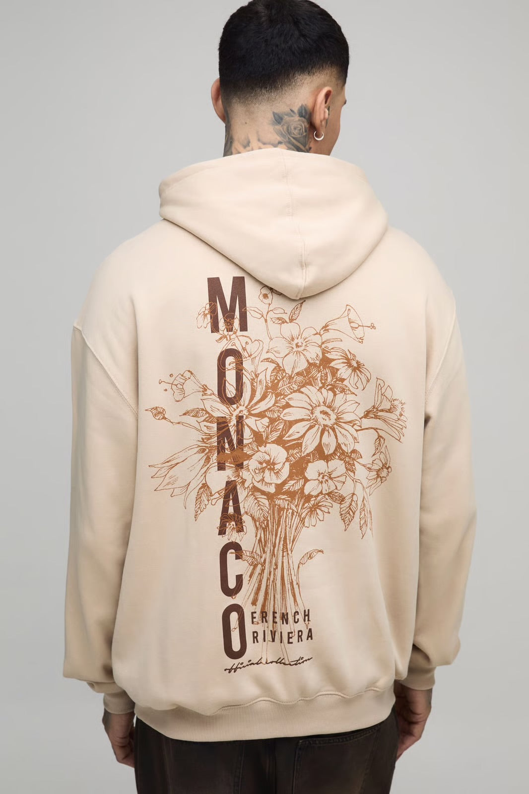 Tall Oversized Monaco Floral Printed Hoodie