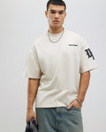 River Island Mens T-Shirt Beige Oversized Fit Dept Inc