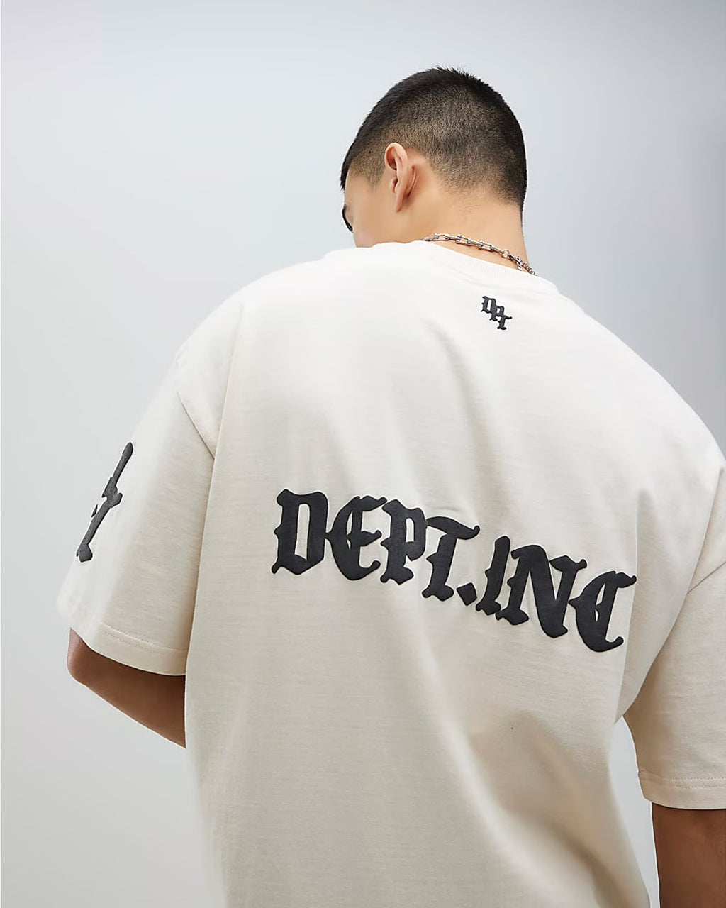 River Island Mens T-Shirt Beige Oversized Fit Dept Inc