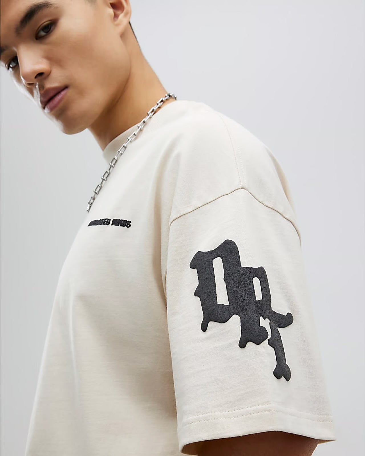 River Island Mens T-Shirt Beige Oversized Fit Dept Inc