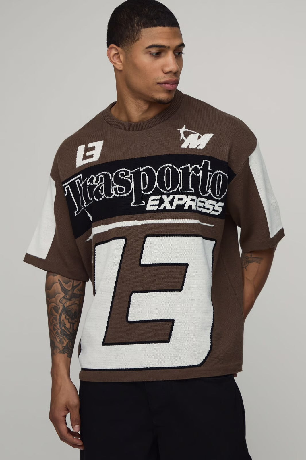 Oversized Moto Jacquard Knitted T-Shirt