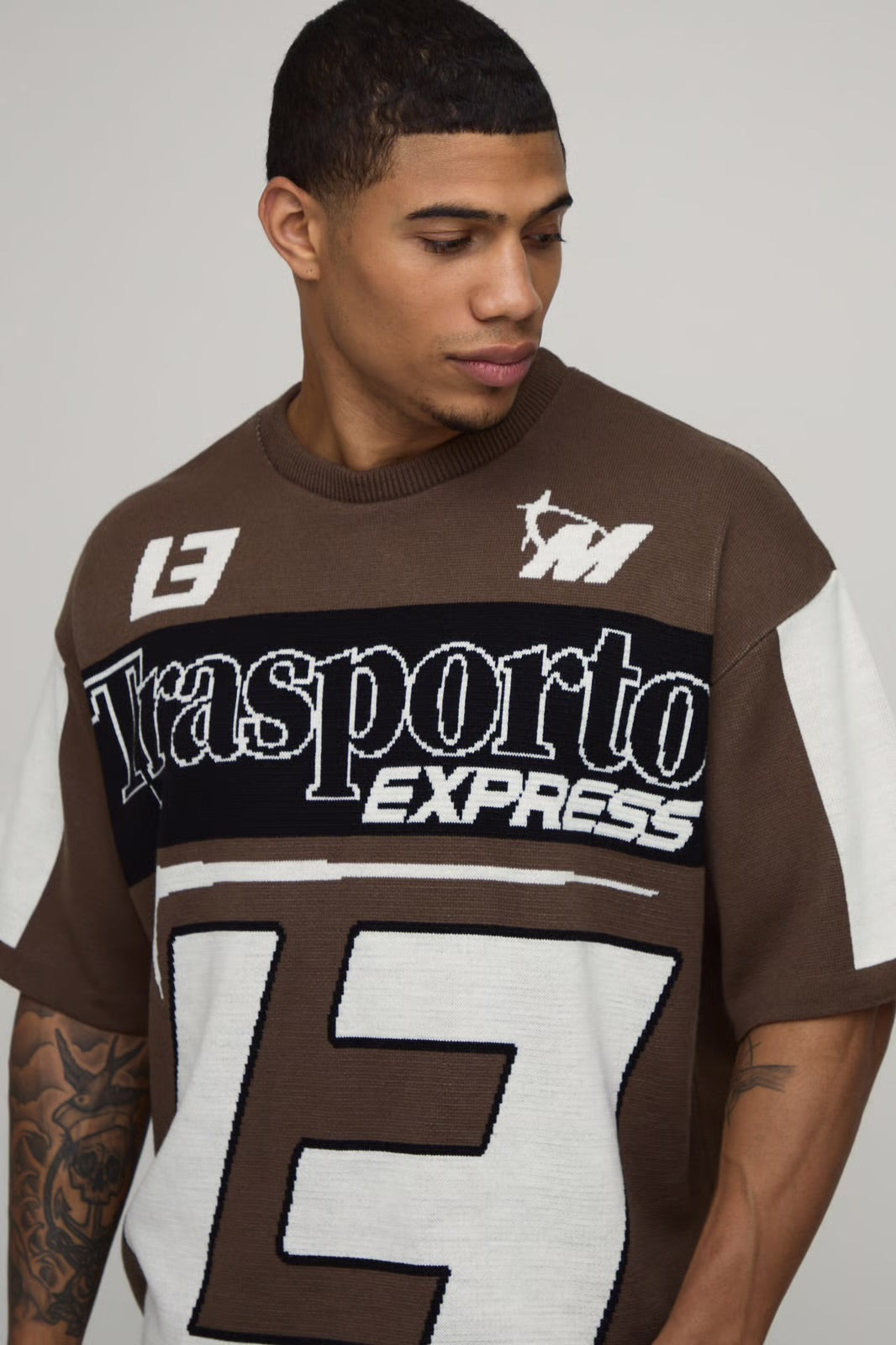 Oversized Moto Jacquard Knitted T-Shirt