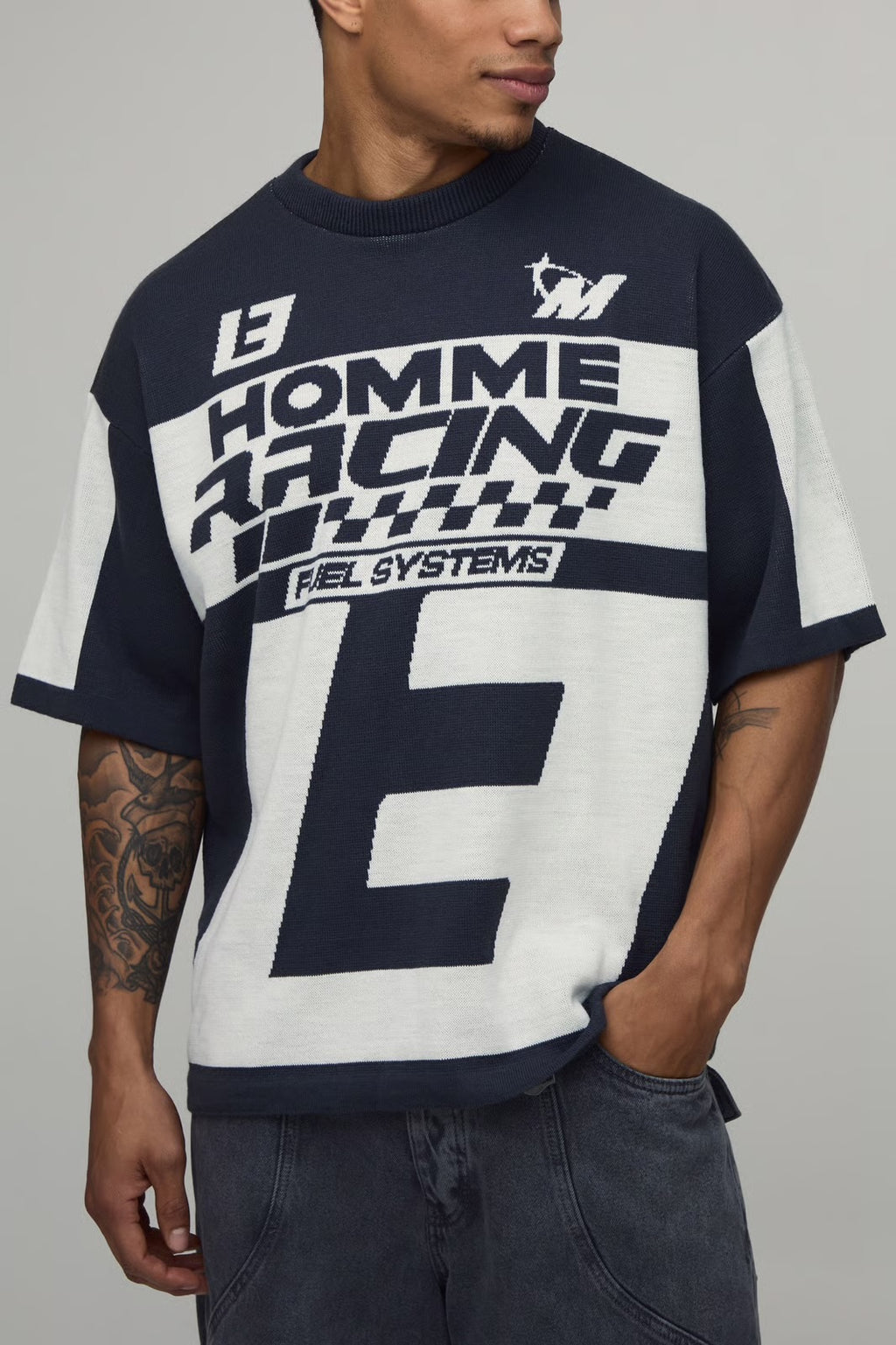 Oversized Moto Jacquard Knitted T-Shirt