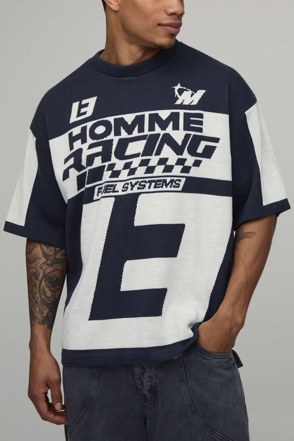 Oversized Moto Jacquard Knitted T-Shirt