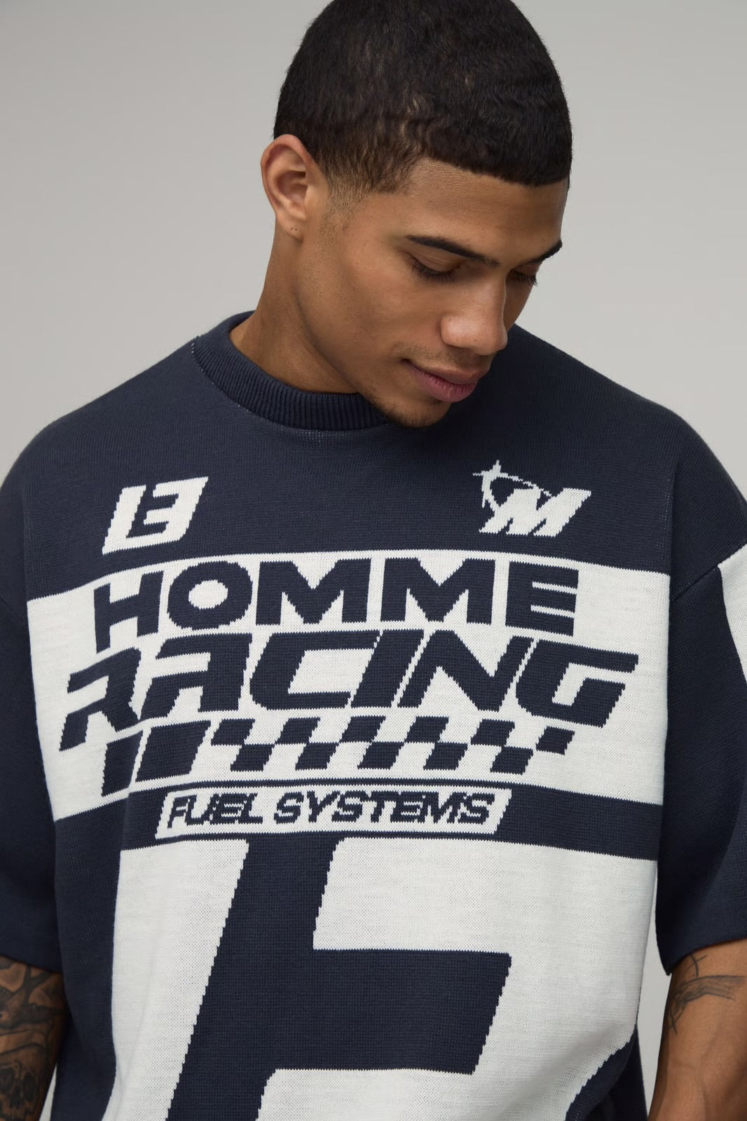 Oversized Moto Jacquard Knitted T-Shirt